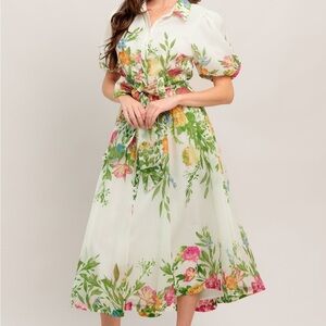 Flying Tomato Green and Pink Floral Midi Dress